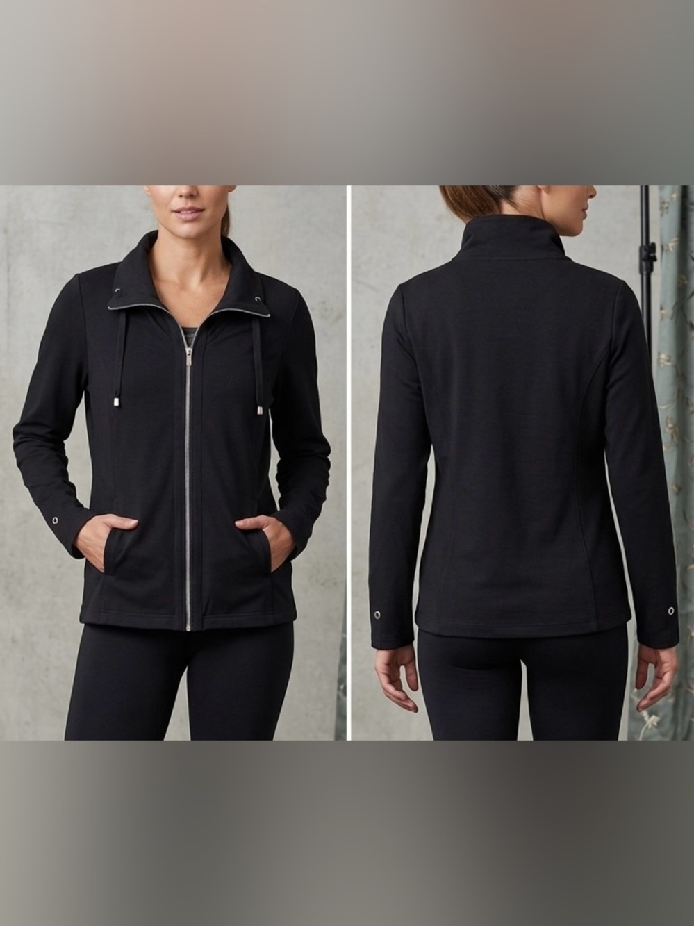 Women's Black Zip-Up High Collar Sweatshirt